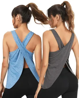LYHNMW Open Back Workout Top Backless Yoga Shirts Tie Back Workout Tank Activewear Shirts Exercise Yoga Tank Tops (1-3Pack)