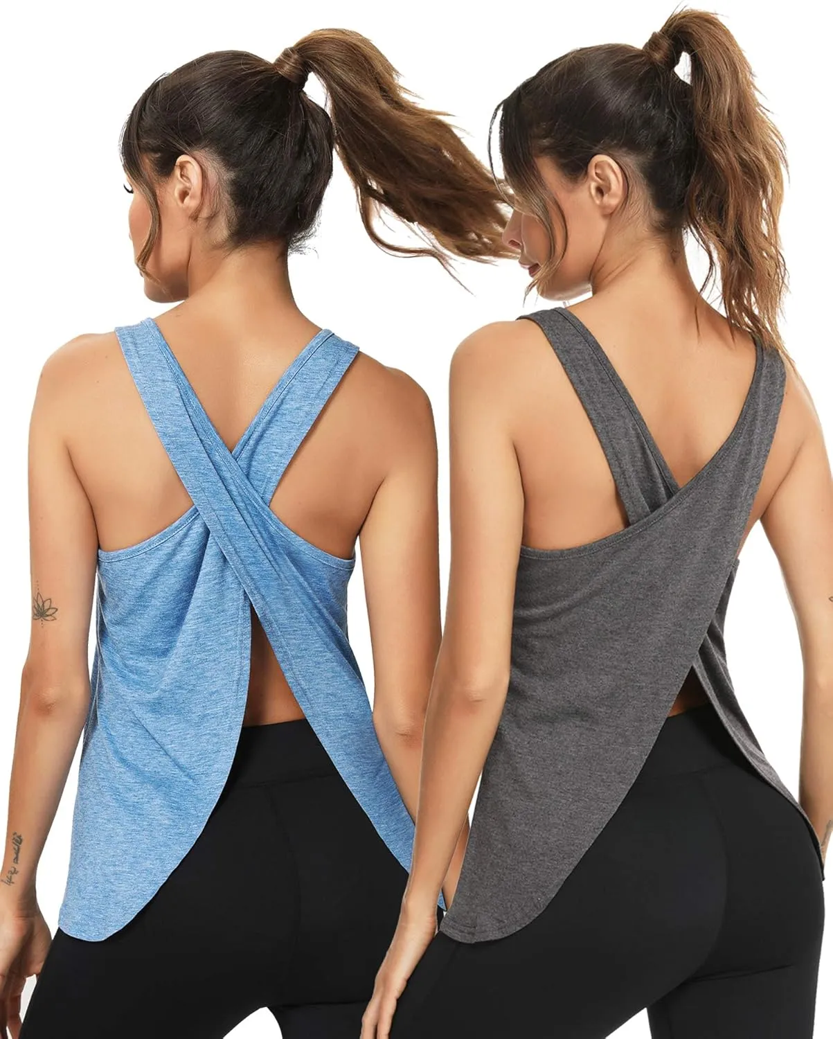 LYHNMW Open Back Workout Top Backless Yoga Shirts Tie Back Workout Tank Activewear Shirts Exercise Yoga Tank Tops (1-3Pack)