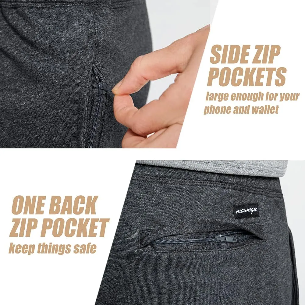 maamgic Mens Sweat Shorts 7" Above Knee Workout Gym Shorts Lounge Shorts with Zipper Pockets