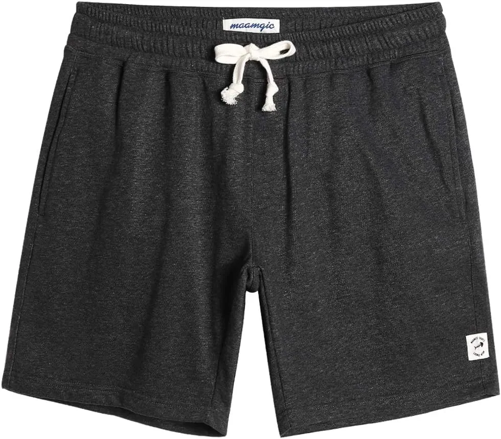 maamgic Mens Sweat Shorts 7" Above Knee Workout Gym Shorts Lounge Shorts with Zipper Pockets