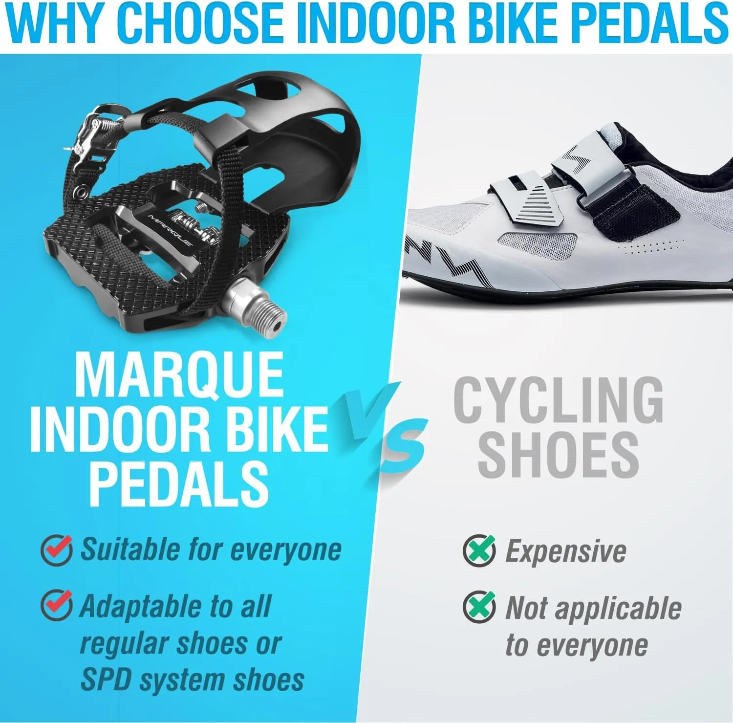 MARQUE SPD Compatible Pedals for Stationary Bike with Toe Cage  Dual Sided Exercise Pedal for Regular Shoes, Indoor Cycling 9/16 Spindle Pedals, Toe Cages Compatible with Peloton