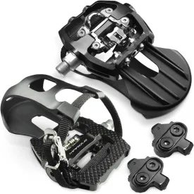 MARQUE SPD Compatible Pedals for Stationary Bike with Toe Cage  Dual Sided Exercise Pedal for Regular Shoes, Indoor Cycling 9/16 Spindle Pedals, Toe Cages Compatible with Peloton