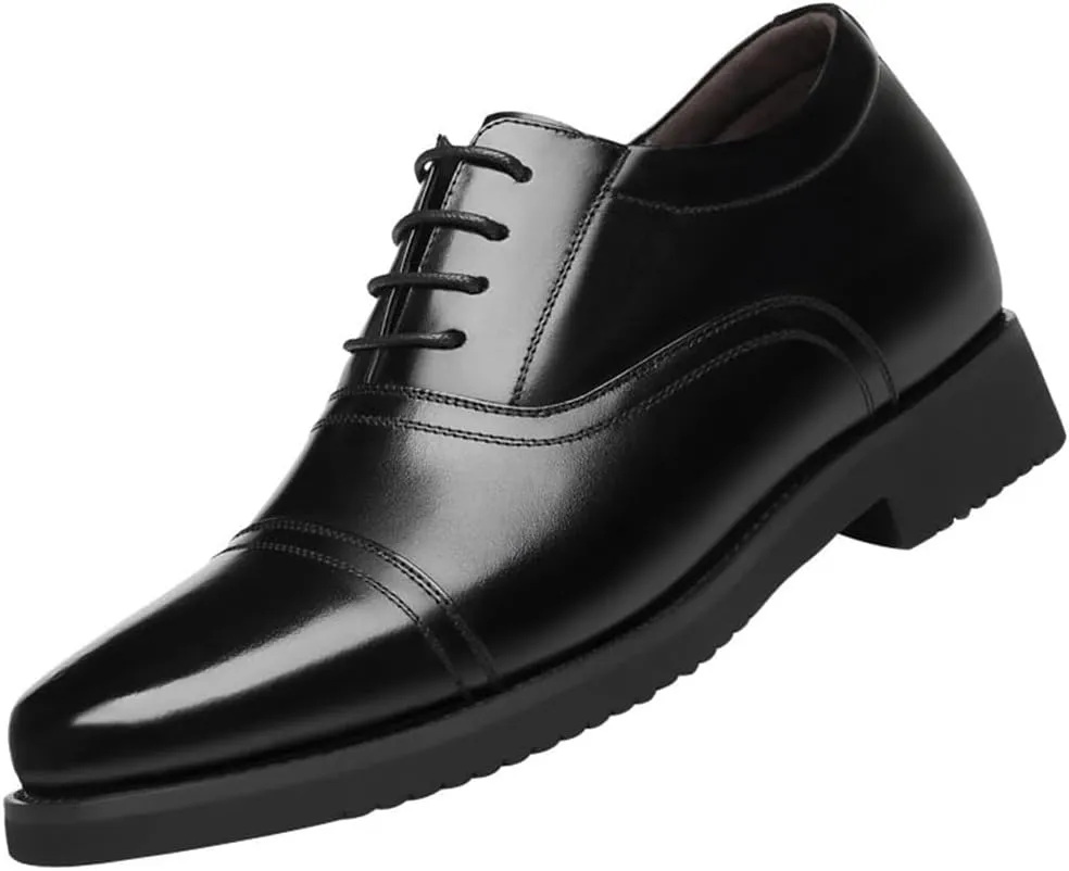Men's Invisible Height Increasing Elevator Dress Shoes Lace-Up Leather Tuxedo Shoes for Business Wedding Walking
