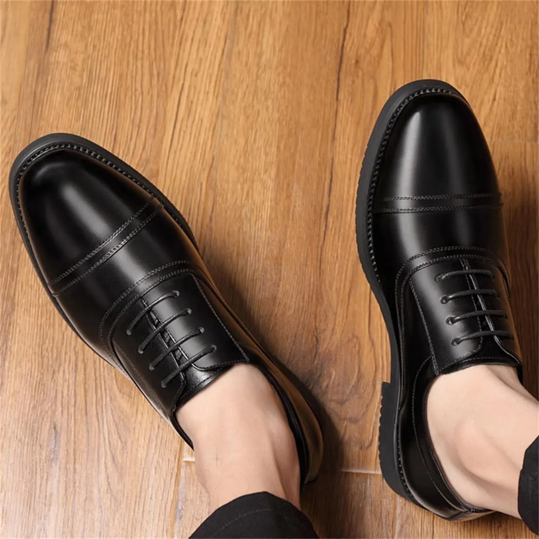 Men's Invisible Height Increasing Elevator Dress Shoes Lace-Up Leather Tuxedo Shoes for Business Wedding Walking