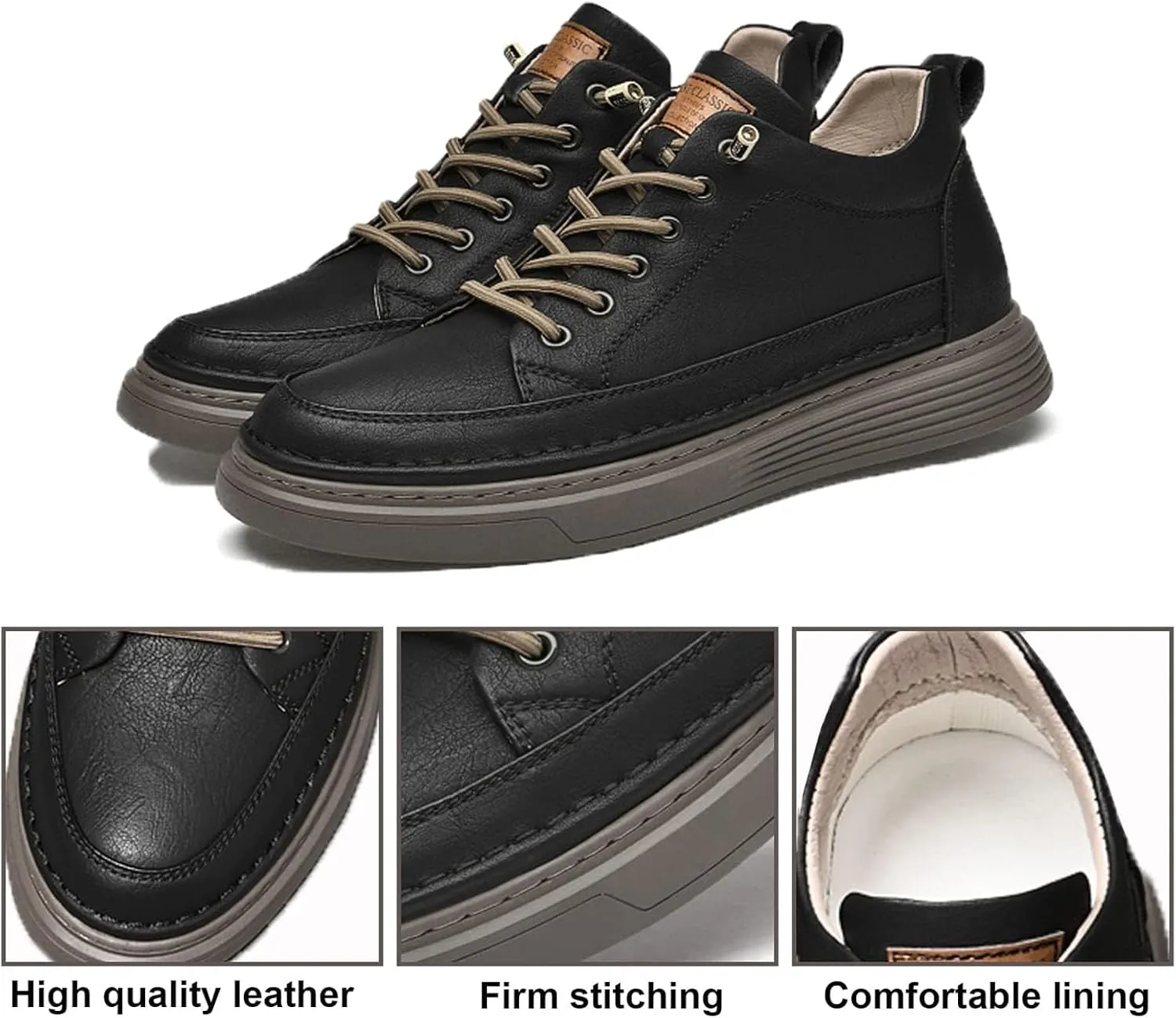 Men's Leather Casual Oxfords Shoes,Invisible Height Increasing Non-Slip Softsole Lace-Up Fashion Sneaker Dress Shoes