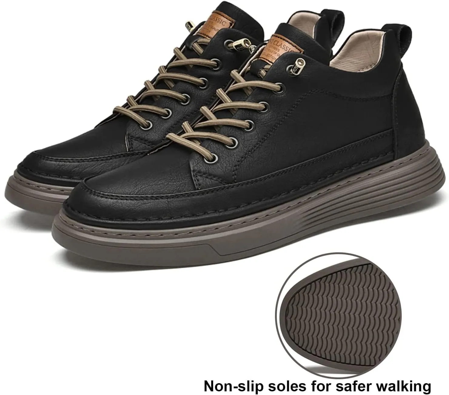 Men's Leather Casual Oxfords Shoes,Invisible Height Increasing Non-Slip Softsole Lace-Up Fashion Sneaker Dress Shoes
