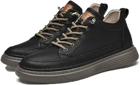 Men's Leather Casual Oxfords Shoes,Invisible Height Increasing Non-Slip Softsole Lace-Up Fashion Sneaker Dress Shoes