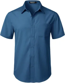 Men's Stretch Wrinkle Free Short Sleeve Texture Shirt Lightweight Summer Button Down Shirts for Beach Vacation