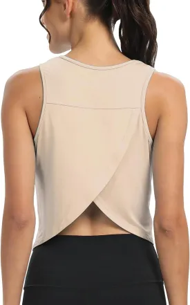 Mippo Workout Tops for Women Cropped Open Back Sleeveless Tank Tops Athletic Gym Yoga Shirts Loose Fit