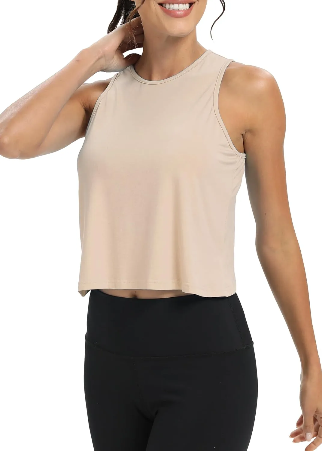 Mippo Workout Tops for Women Cropped Open Back Sleeveless Tank Tops Athletic Gym Yoga Shirts Loose Fit