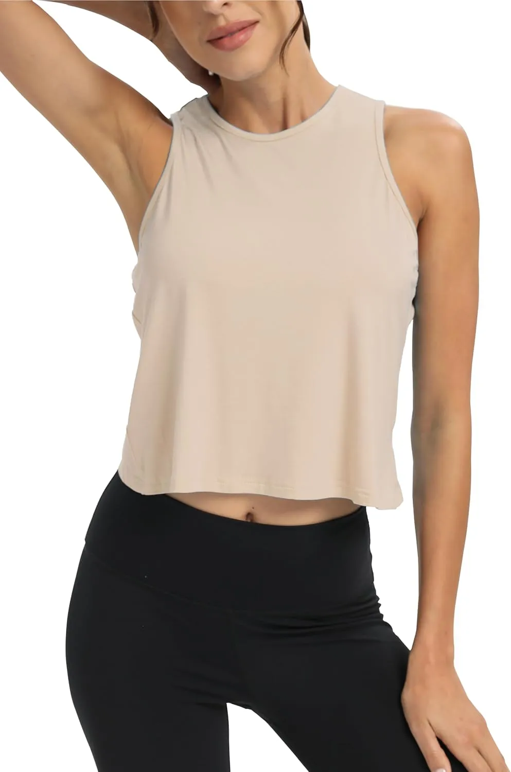 Mippo Workout Tops for Women Cropped Open Back Sleeveless Tank Tops Athletic Gym Yoga Shirts Loose Fit