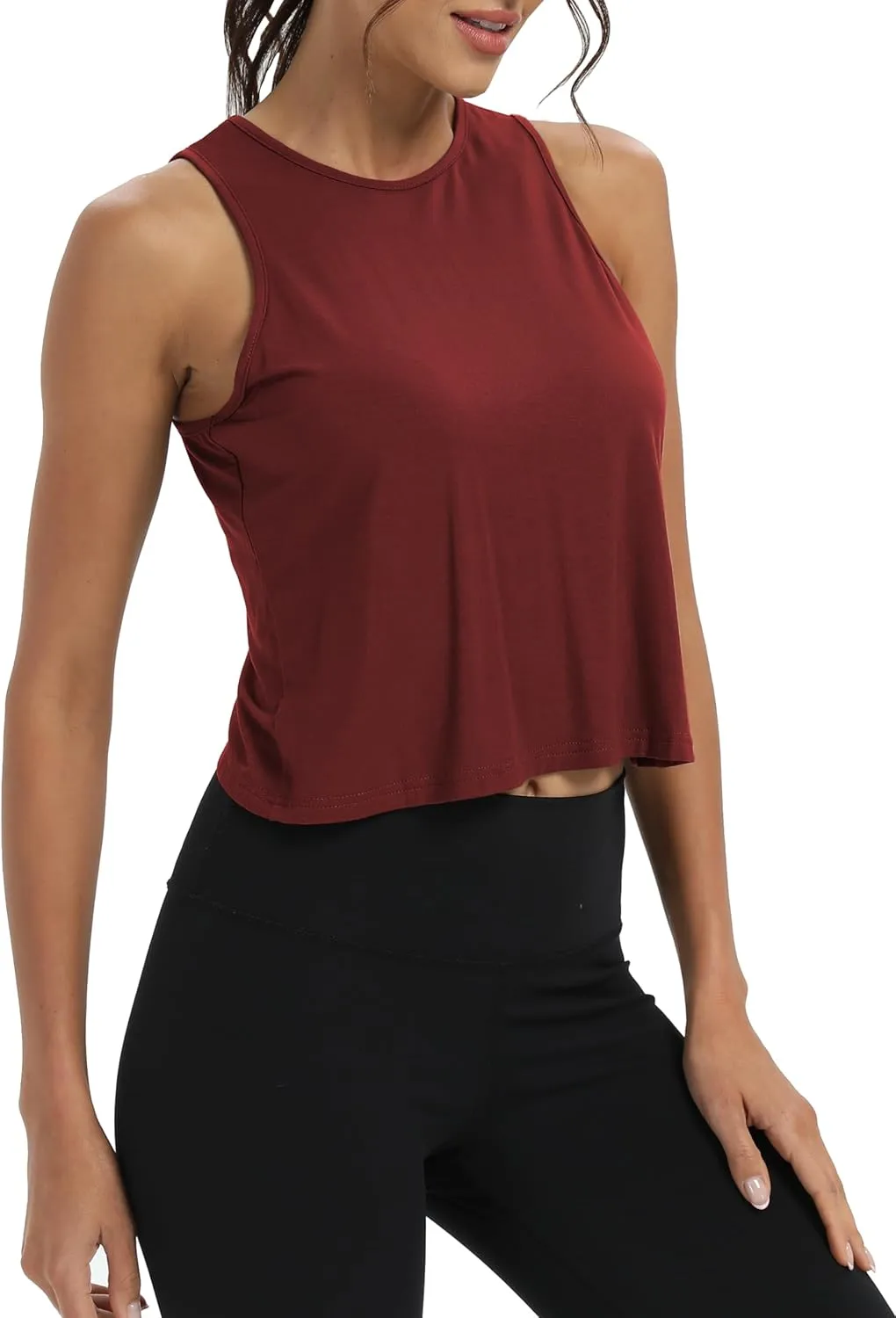 Mippo Workout Tops for Women Cropped Open Back Sleeveless Tank Tops Athletic Gym Yoga Shirts Loose Fit