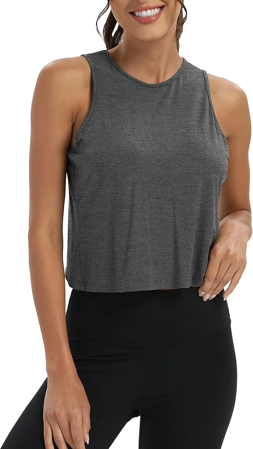 Mippo Workout Tops for Women Cropped Open Back Sleeveless Tank Tops Athletic Gym Yoga Shirts Loose Fit