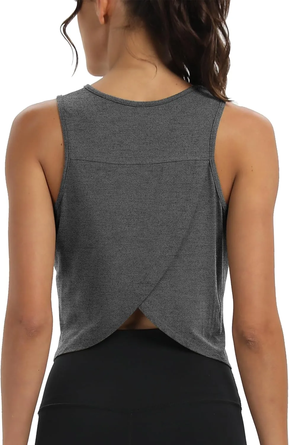 Mippo Workout Tops for Women Cropped Open Back Sleeveless Tank Tops Athletic Gym Yoga Shirts Loose Fit