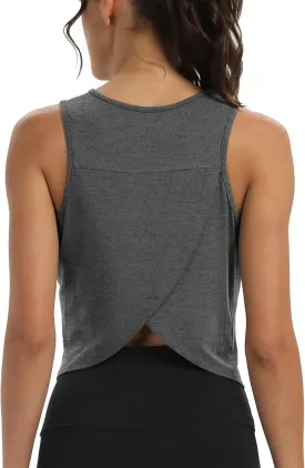 Mippo Workout Tops for Women Cropped Open Back Sleeveless Tank Tops Athletic Gym Yoga Shirts Loose Fit