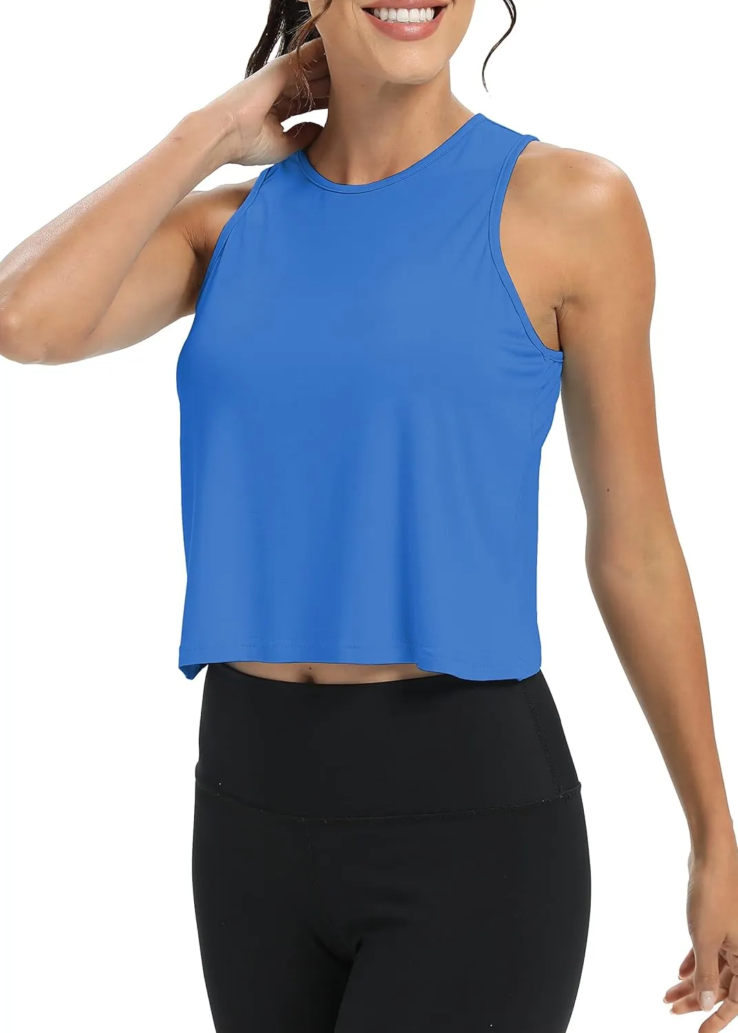 Mippo Workout Tops for Women Cropped Open Back Sleeveless Tank Tops Athletic Gym Yoga Shirts Loose Fit