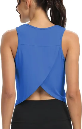 Mippo Workout Tops for Women Cropped Open Back Sleeveless Tank Tops Athletic Gym Yoga Shirts Loose Fit