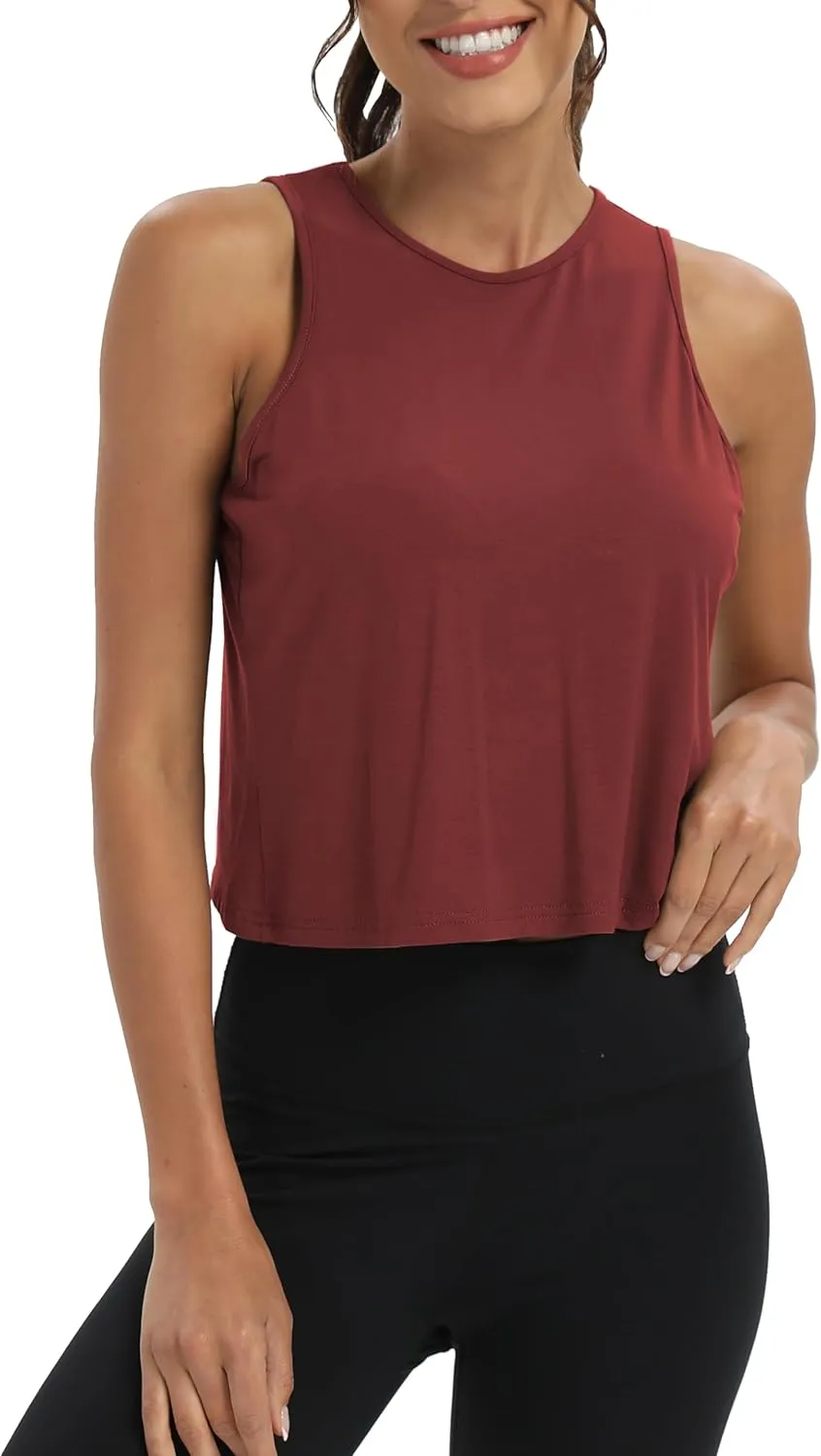 Mippo Workout Tops for Women Cropped Open Back Sleeveless Tank Tops Athletic Gym Yoga Shirts Loose Fit