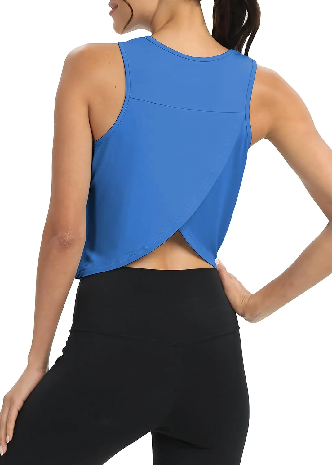 Mippo Workout Tops for Women Cropped Open Back Sleeveless Tank Tops Athletic Gym Yoga Shirts Loose Fit