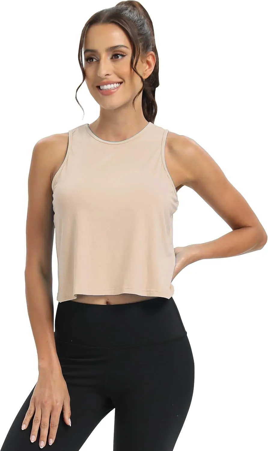 Mippo Workout Tops for Women Cropped Open Back Sleeveless Tank Tops Athletic Gym Yoga Shirts Loose Fit