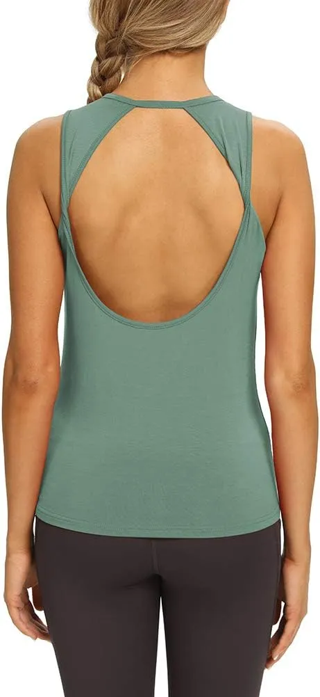 Mippo Workout Tops for Women Open Back Yoga Shirts Tank Tops Athletic Tops Gym Workout Clothes