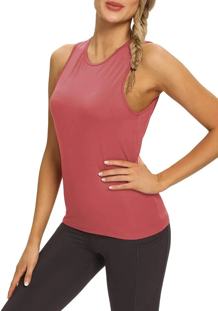 Mippo Workout Tops for Women Open Back Yoga Shirts Tank Tops Athletic Tops Gym Workout Clothes