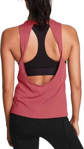 Mippo Workout Tops for Women Open Back Yoga Shirts Tank Tops Athletic Tops Gym Workout Clothes