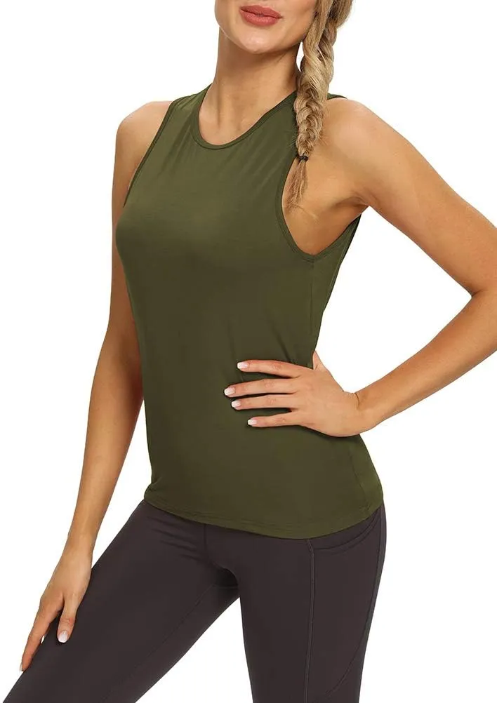Mippo Workout Tops for Women Open Back Yoga Shirts Tank Tops Athletic Tops Gym Workout Clothes