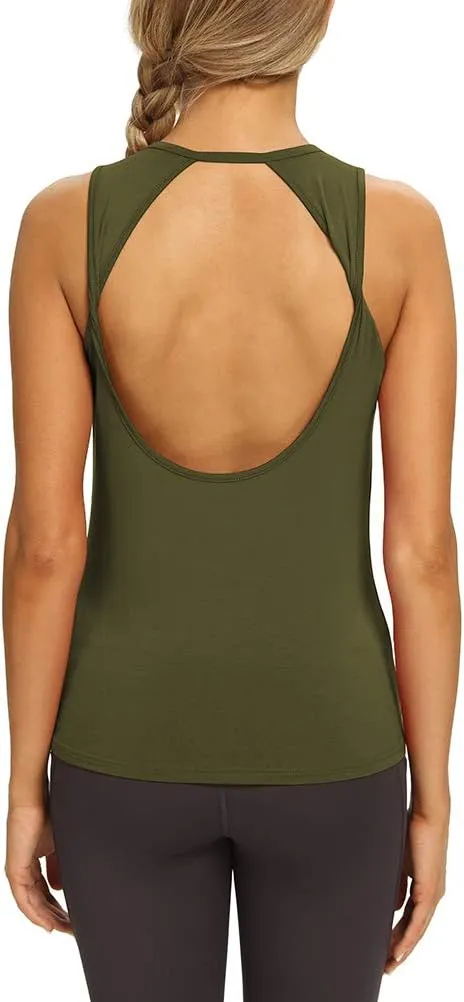 Mippo Workout Tops for Women Open Back Yoga Shirts Tank Tops Athletic Tops Gym Workout Clothes