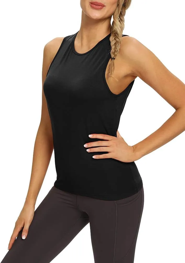 Mippo Workout Tops for Women Open Back Yoga Shirts Tank Tops Athletic Tops Gym Workout Clothes