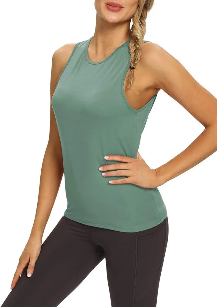Mippo Workout Tops for Women Open Back Yoga Shirts Tank Tops Athletic Tops Gym Workout Clothes