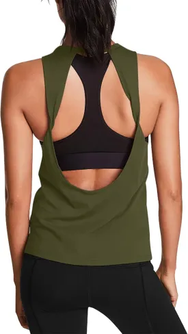 Mippo Workout Tops for Women Open Back Yoga Shirts Tank Tops Athletic Tops Gym Workout Clothes
