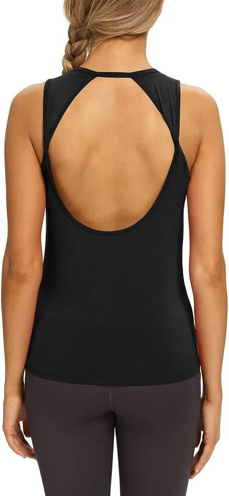 Mippo Workout Tops for Women Open Back Yoga Shirts Tank Tops Athletic Tops Gym Workout Clothes