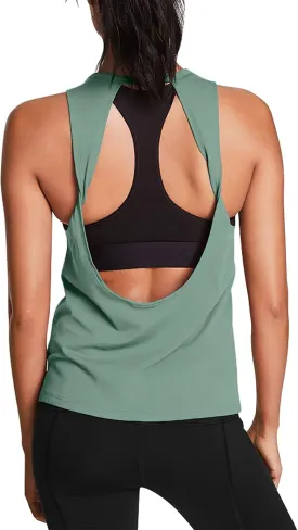 Mippo Workout Tops for Women Open Back Yoga Shirts Tank Tops Athletic Tops Gym Workout Clothes