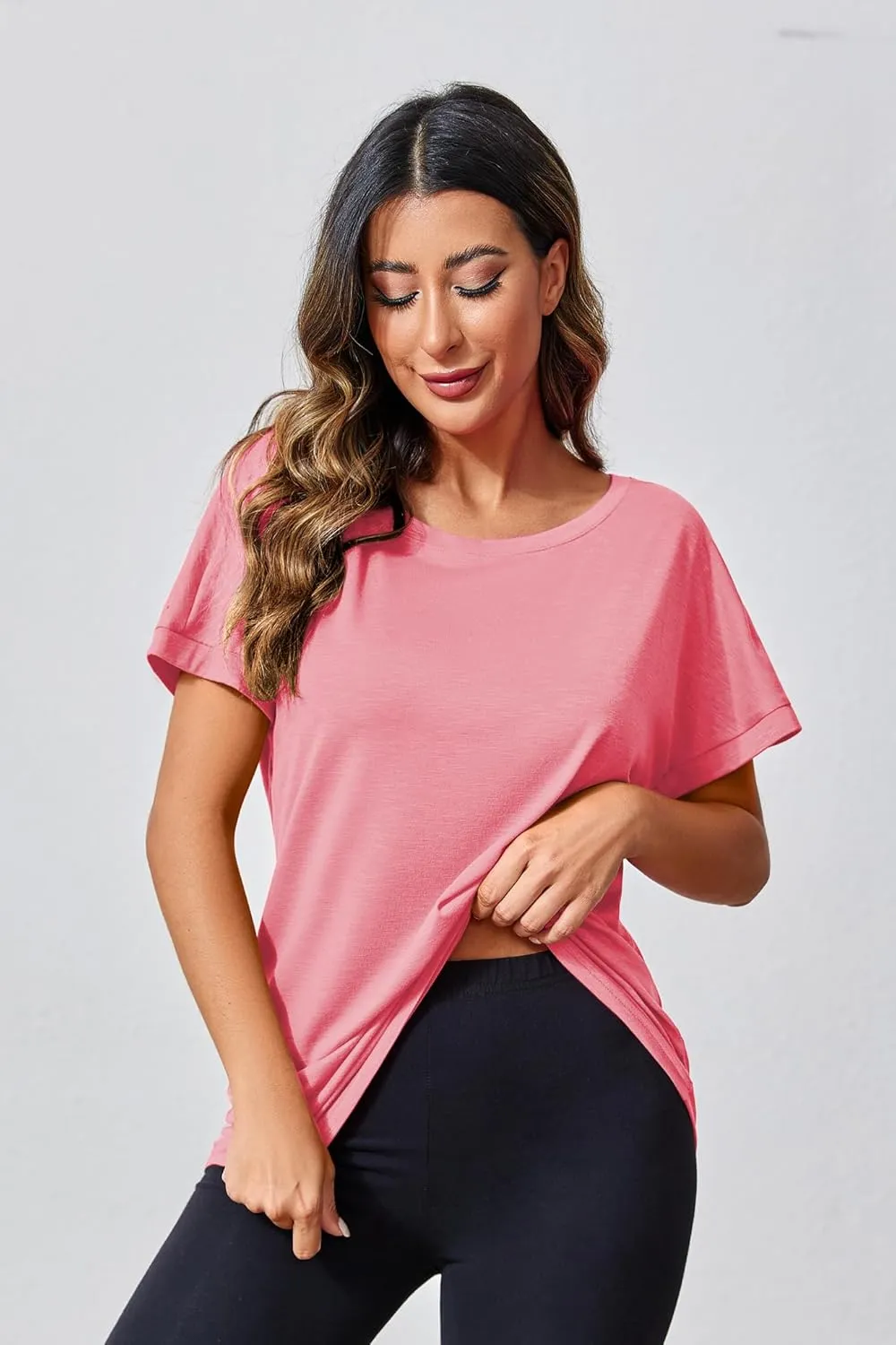 MIRACMODA Women Open Back Athlete Loose Fitting Workout Casual Yoga T-Shirt Summer Gym Tee