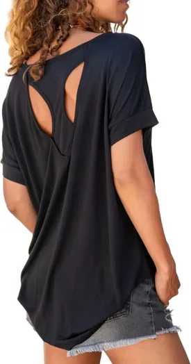 MIRACMODA Women Open Back Athlete Loose Fitting Workout Casual Yoga T-Shirt Summer Gym Tee
