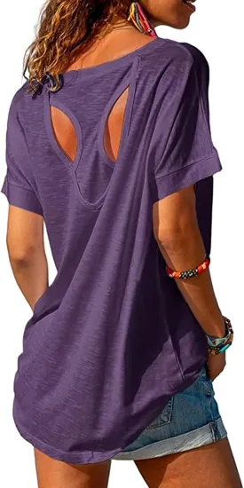 MIRACMODA Women Open Back Athlete Loose Fitting Workout Casual Yoga T-Shirt Summer Gym Tee