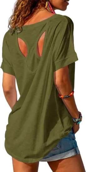 MIRACMODA Women Open Back Athlete Loose Fitting Workout Casual Yoga T-Shirt Summer Gym Tee