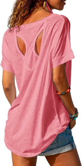 MIRACMODA Women Open Back Athlete Loose Fitting Workout Casual Yoga T-Shirt Summer Gym Tee