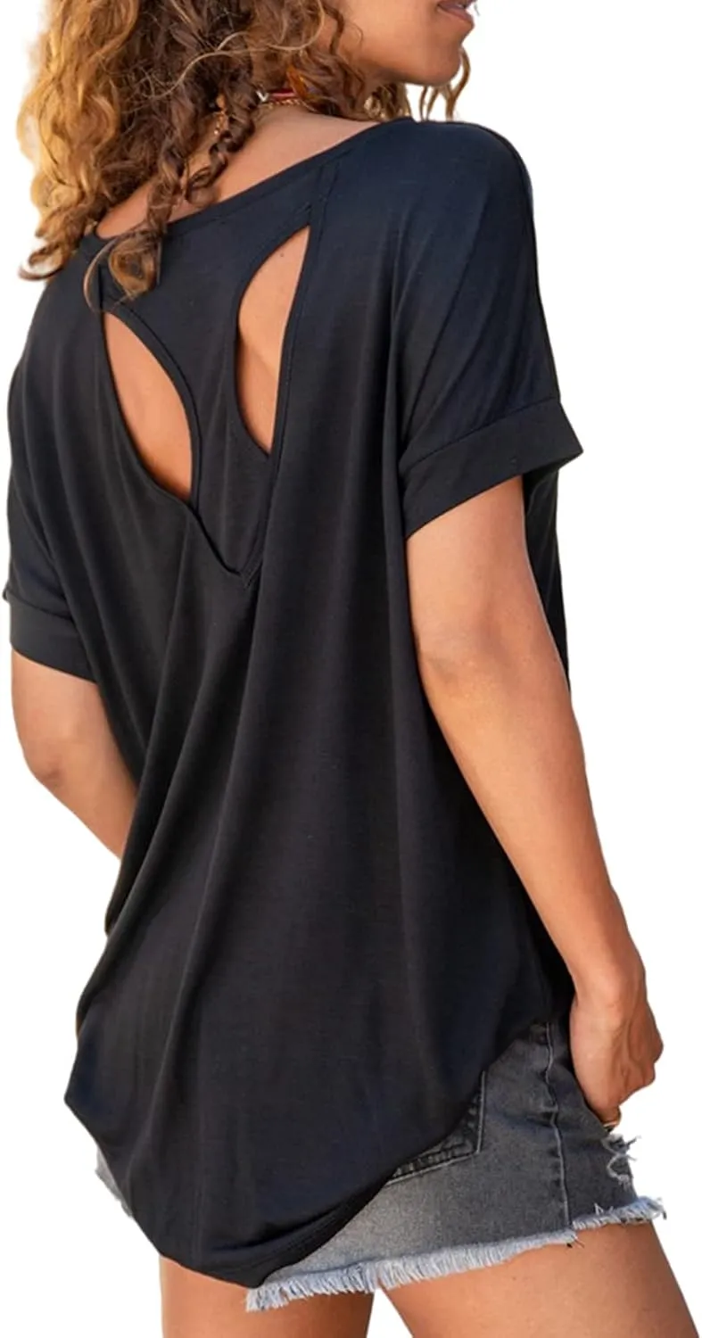MIRACMODA Women Open Back Athlete Loose Fitting Workout Casual Yoga T-Shirt Summer Gym Tee