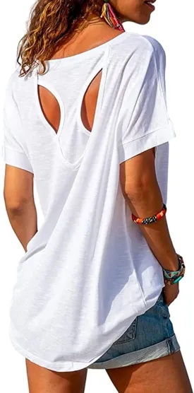 MIRACMODA Women Open Back Athlete Loose Fitting Workout Casual Yoga T-Shirt Summer Gym Tee