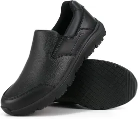 Non Slip Black Work Shoes for Men Food Service Mens Water Slip Resistant Leather Slip on Chef Walking Shoes for Restaurant Kitchen Sneakers