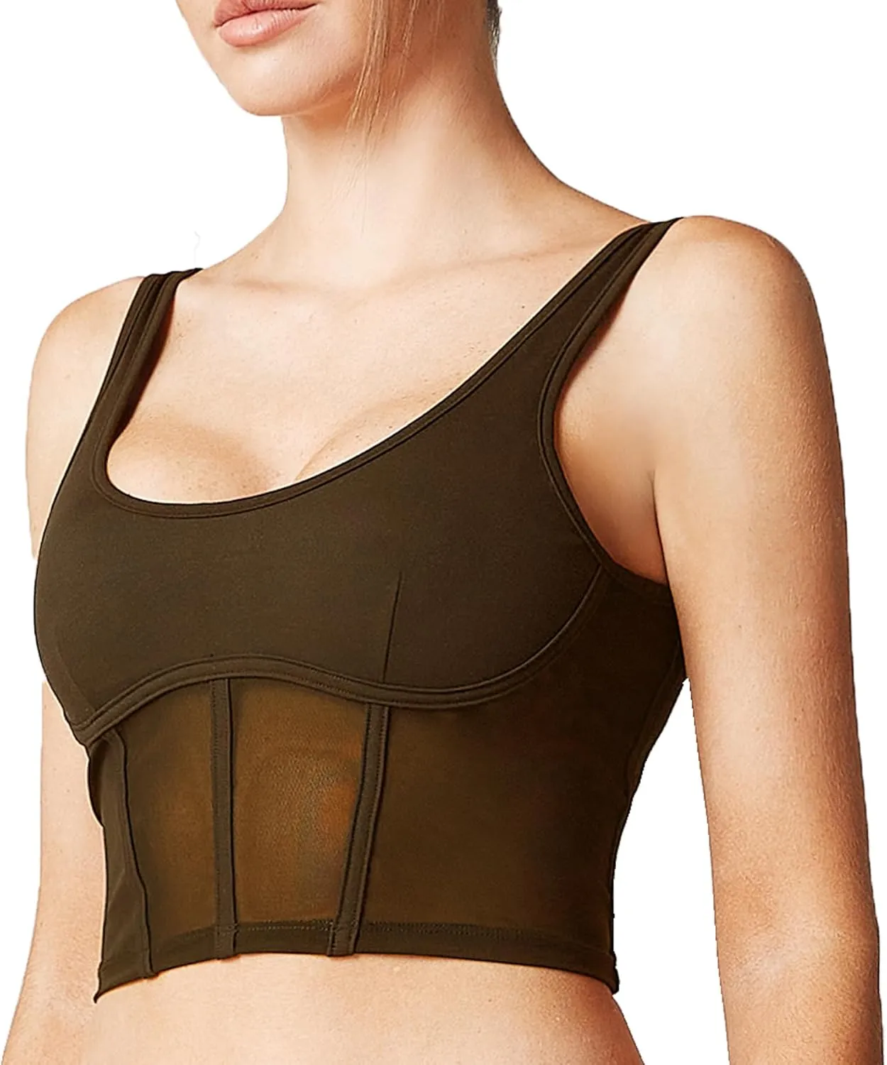 Open Back Padded Built-in Sports Bra Longline Sports Bras Low Back Yoga Fitness Workout Crop Top Tank Bra