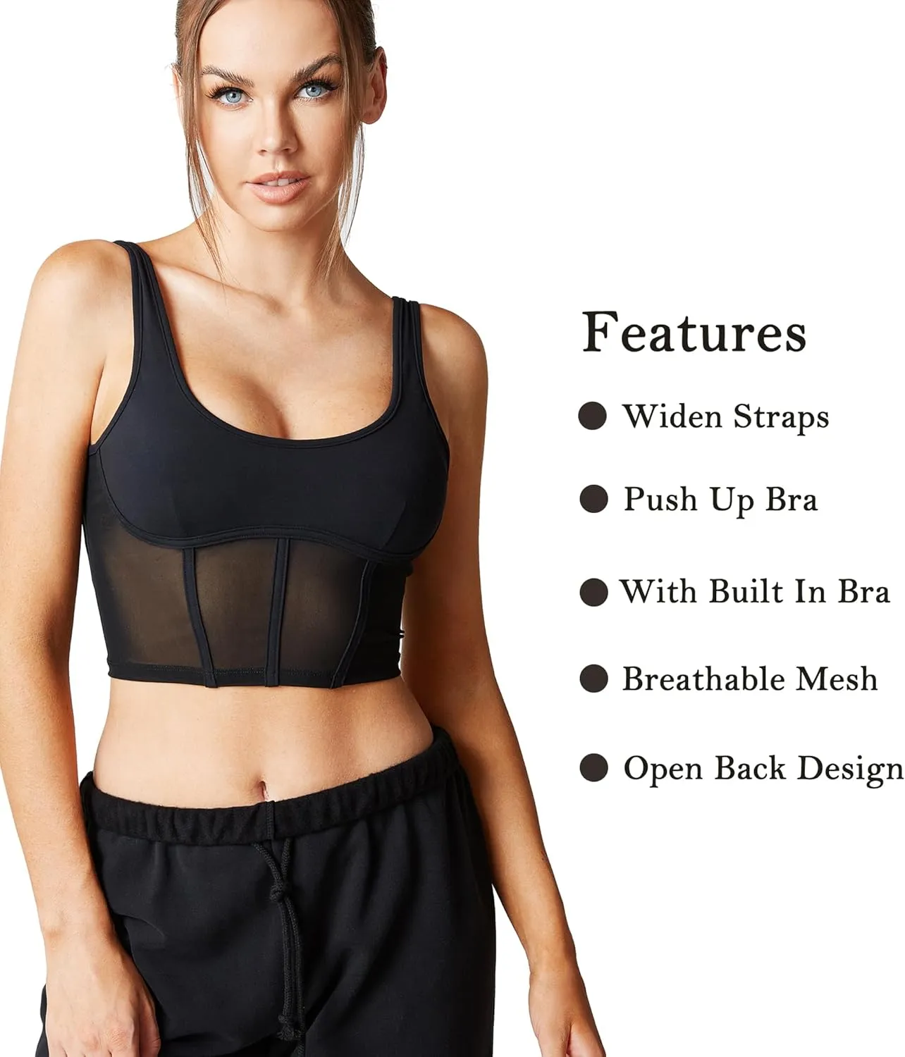 Open Back Padded Built-in Sports Bra Longline Sports Bras Low Back Yoga Fitness Workout Crop Top Tank Bra