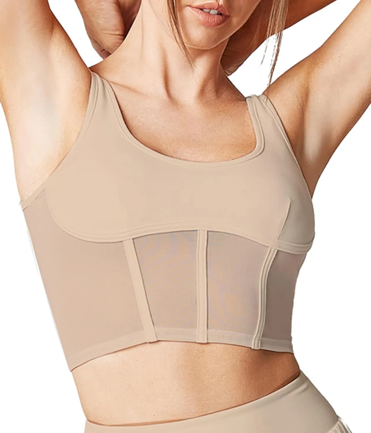 Open Back Padded Built-in Sports Bra Longline Sports Bras Low Back Yoga Fitness Workout Crop Top Tank Bra