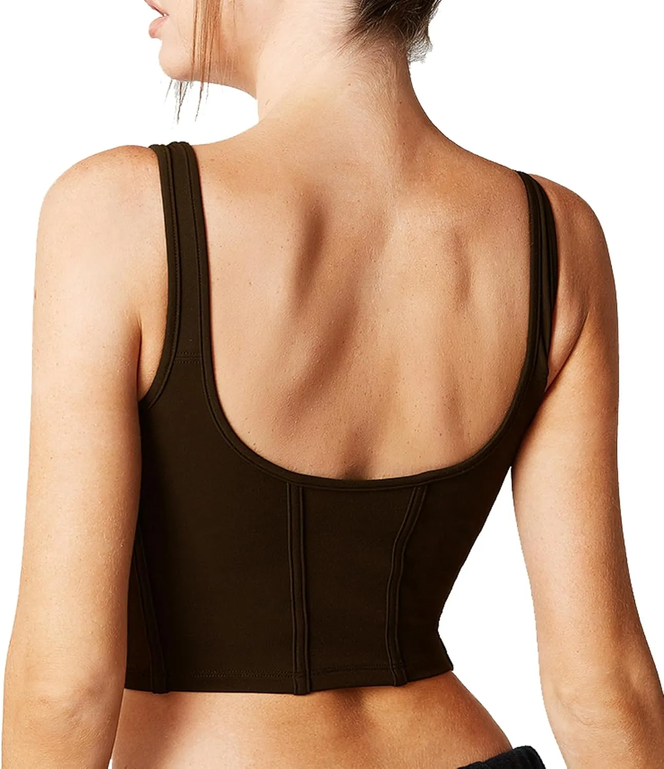 Open Back Padded Built-in Sports Bra Longline Sports Bras Low Back Yoga Fitness Workout Crop Top Tank Bra