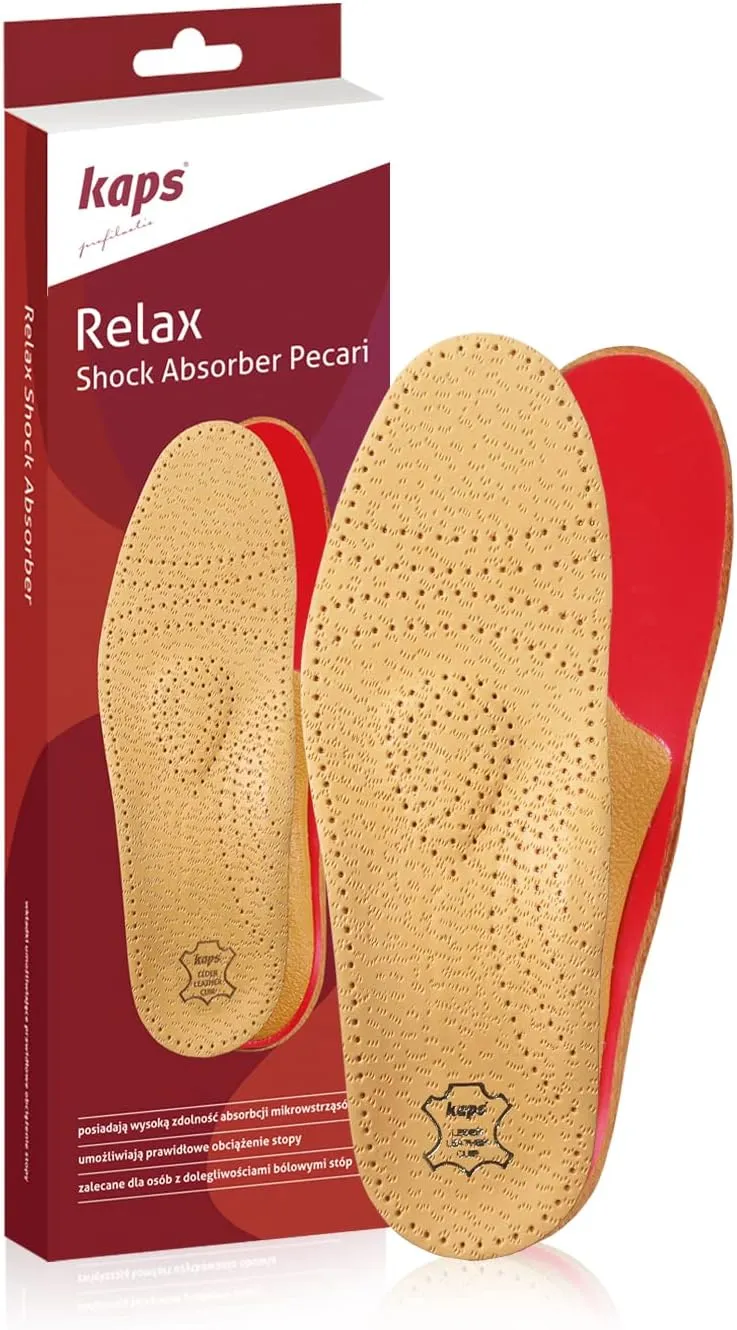 Orthotic Orthopedic Shoe Insoles Inserts with Arch Support Made of Premium Leather and Memory Foam, Kaps Relax Shock Absorber Pecari (39 EUR / 8 US/Women)