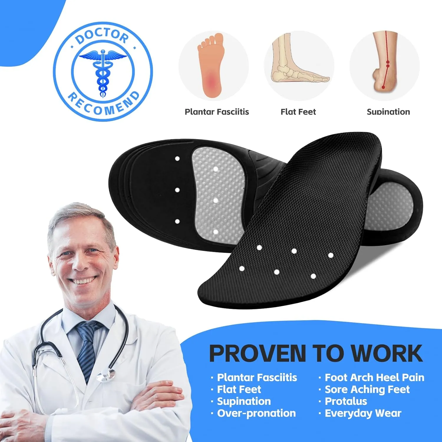 Plantar Fasciitis Arch Support Shoe Inserts Women & Men - Insoles Orthotic Inserts for Flat Feet, Cushioning Shoe Insoles for Foot Pain, Running, Heel Spurs, Arch Pain High Arch - Boot Insoles
