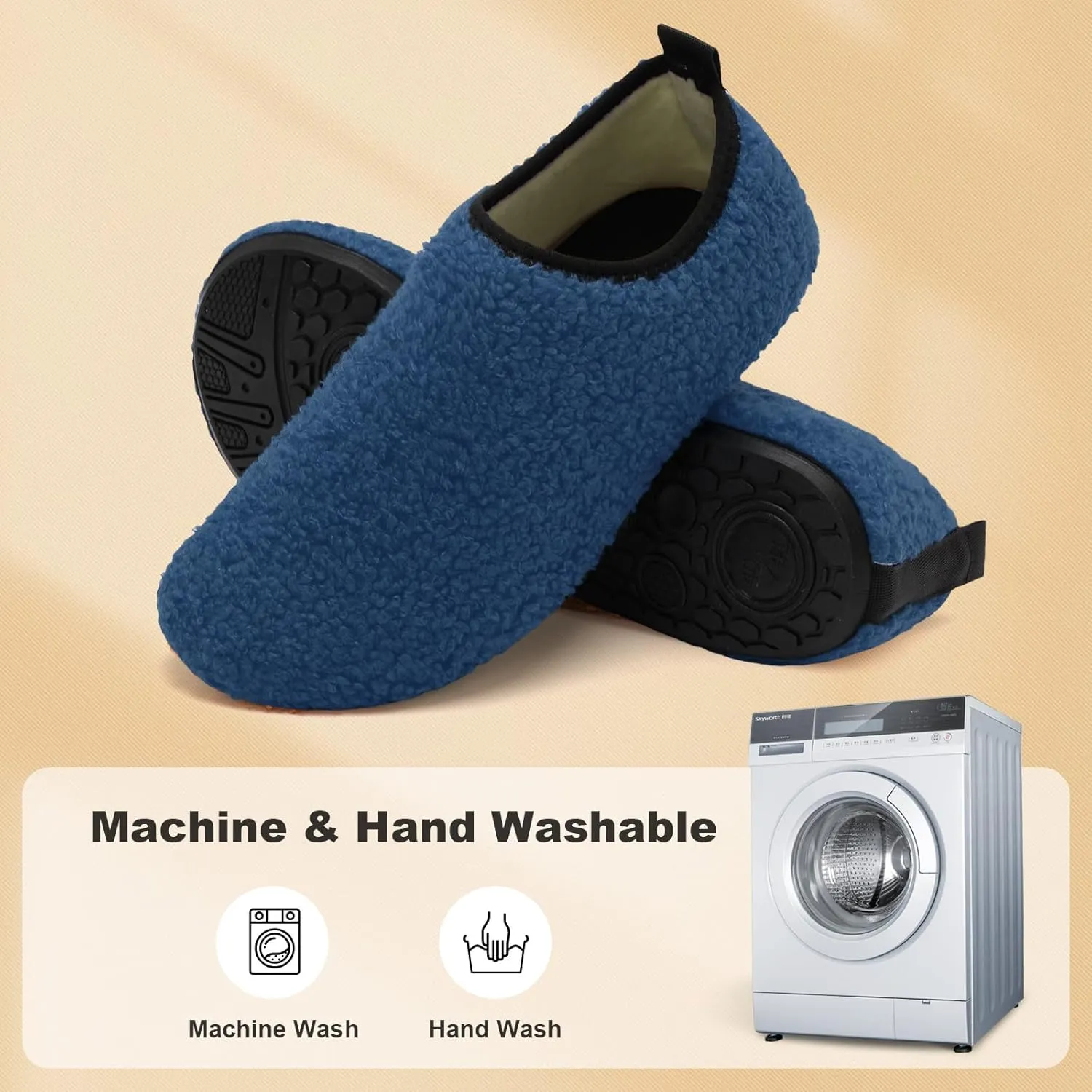 QFH Womens & Mens Cozy House Slippers - Portable Travel Shoes with Flexible Rubber Sole & Soft Velvet Lining