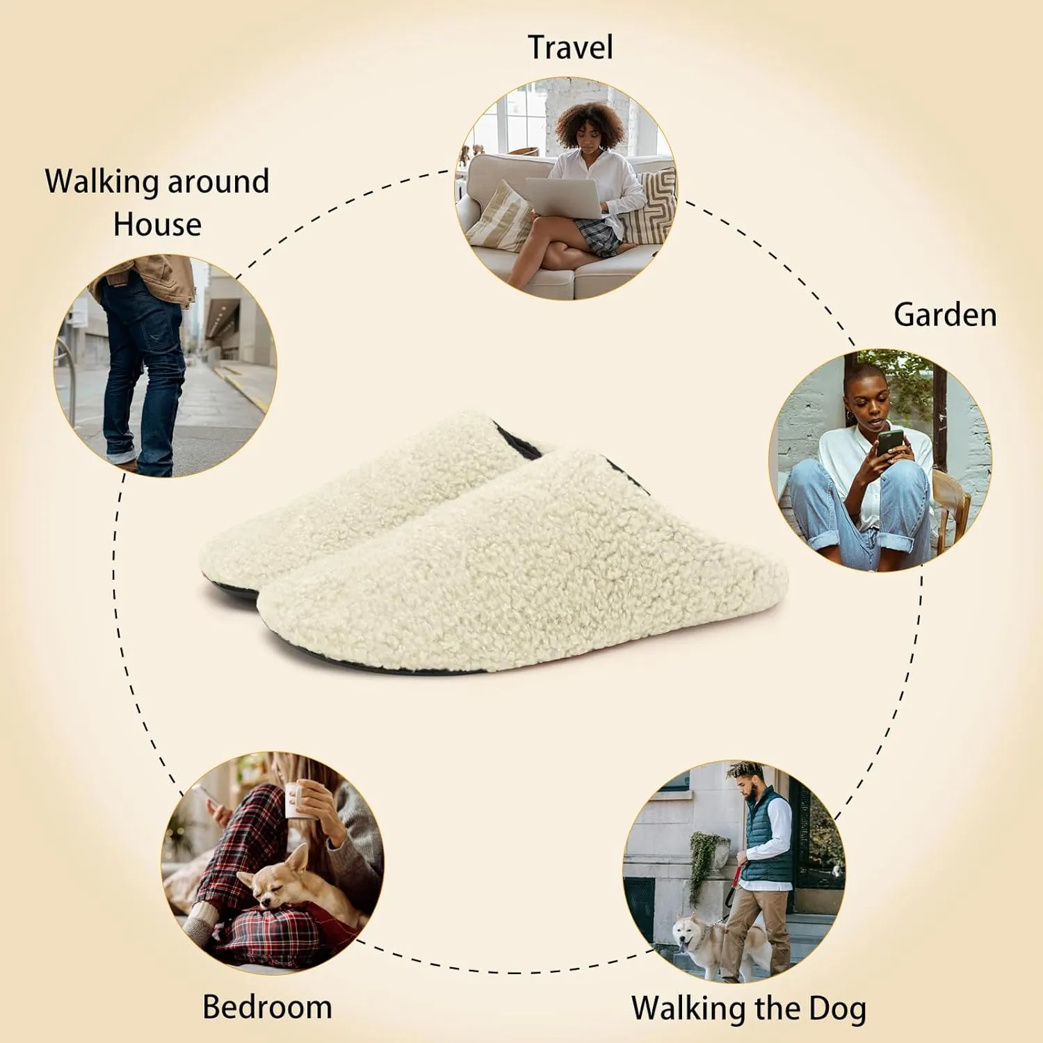 QFH Womens & Mens Cozy House Slippers - Portable Travel Shoes with Flexible Rubber Sole & Soft Velvet Lining